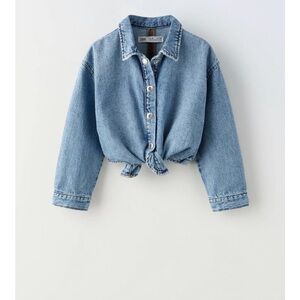 Girls Zara Blue Denim Front-Tie Button Down Shirt Too